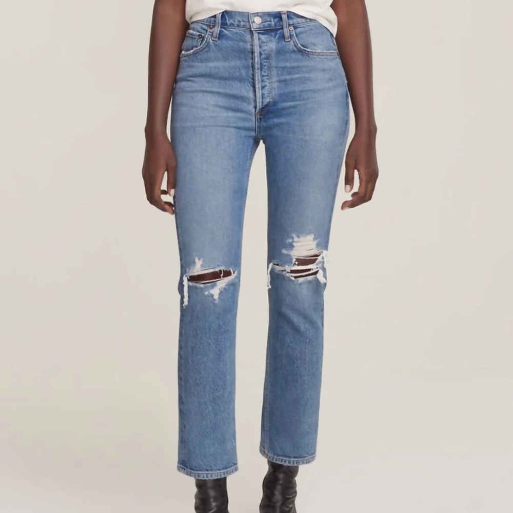 Agolde Riley Distressed Straight Leg Jeans A056B-1255 Sz 28